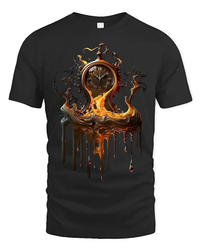 Melting Time T-Shirt Surreal Pocket Watch Graphic Tee for Art Lovers - black t-shirt on white background