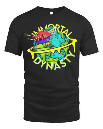 Skateboarding Skull Tee Immortal Dynasty Funny Apocalypse T-Shirt for All - black t-shirt on white background