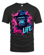 Monkey Boss Life T-Shirt Humorous Ape Tee for Success Minded Individuals - black t-shirt on white background