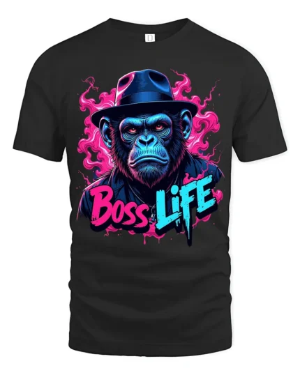 Monkey Boss Life T-Shirt Humorous Ape Tee for Success Minded Individuals - black t-shirt on white background