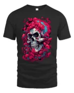 Dripping Skull Tee Abstract Colorful Skull T-Shirt for Edgy Style - black t-shirt on white background