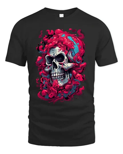 Dripping Skull Tee Abstract Colorful Skull T-Shirt for Edgy Style - black t-shirt on white background