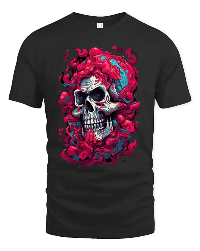 Dripping Skull Tee Abstract Colorful Skull T-Shirt for Edgy Style - black t-shirt on white background
