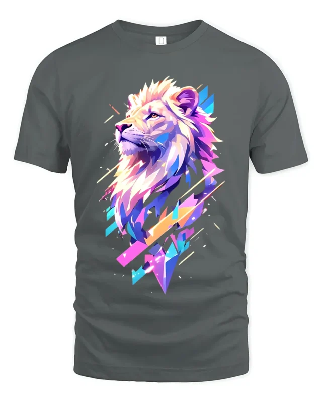 Majestic Neon Lion Graphic Bold Vibrant T-Shirt - gray t-shirt on white background