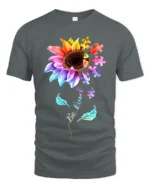 Be Kind Puzzle Sunflower T-Shirt Autism Awareness Graphic Tee for Kindness - gray t-shirt on white background