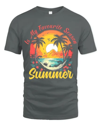 Summer Favourite Season T-Shirt Tropical Beach Vacation Tee for Sunshine Lovers - gray t-shirt on white background