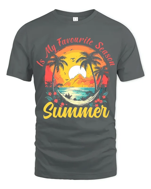 Summer Favourite Season T-Shirt Tropical Beach Vacation Tee for Sunshine Lovers - gray t-shirt on white background