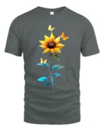 Sunflower Butterfly Tee Vibrant Floral Insect T-Shirt for Nature Lovers - gray t-shirt on white background