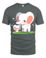 Cute Elephant Family T-Shirt Mommy and Baby Elephant Love Graphic Tee for US - gray t-shirt on white background