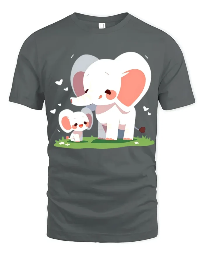 Cute Elephant Family T-Shirt Mommy and Baby Elephant Love Graphic Tee for US - gray t-shirt on white background