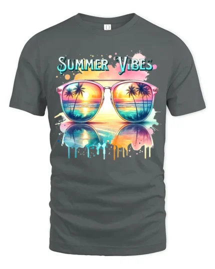 Summer Vibes Sunglasses Tee Tropical Beach T-Shirt for Sunshine Lovers - gray t-shirt on white background