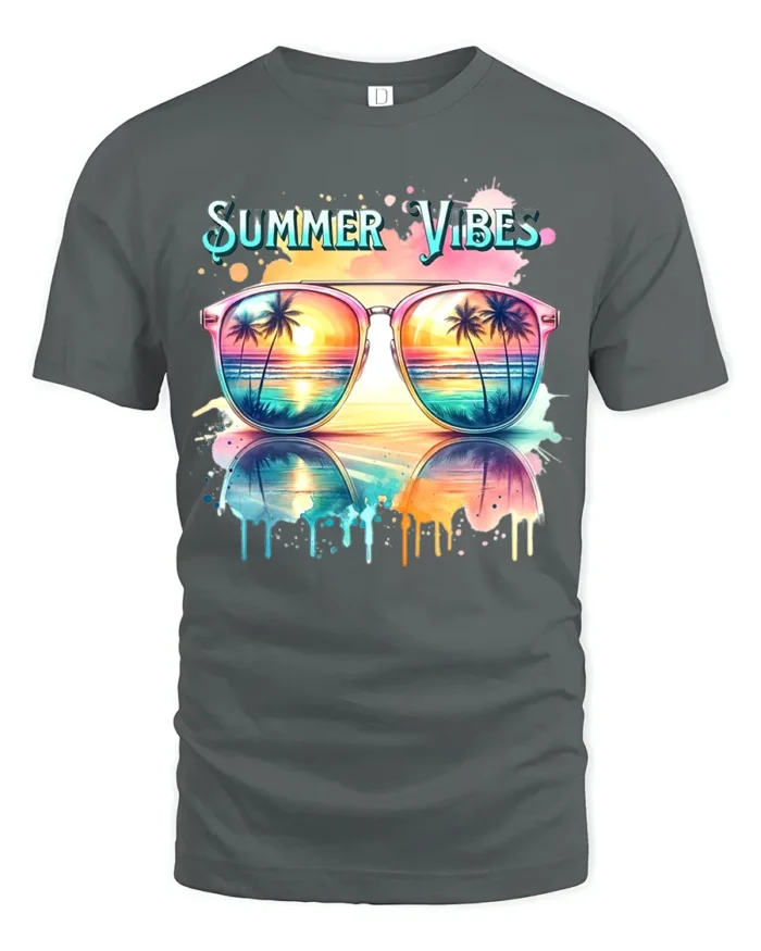Summer Vibes Sunglasses Tee Tropical Beach T-Shirt for Sunshine Lovers - gray t-shirt on white background