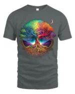 Vibrant Life Tree Yoga Zen Tee Rainbow Colored Spiritual Nature T-Shirt for All - gray t-shirt on white background