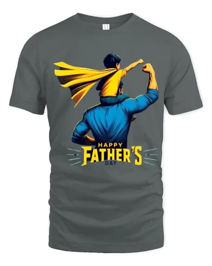 Superhero Dad Son Tee Happy Father’s Day T-Shirt for Super Dads - gray t-shirt on white background