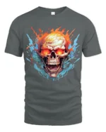 Inferno Skull T-Shirt Flaming Ghost Rider Graphic Tee for Metalheads - gray t-shirt on white background