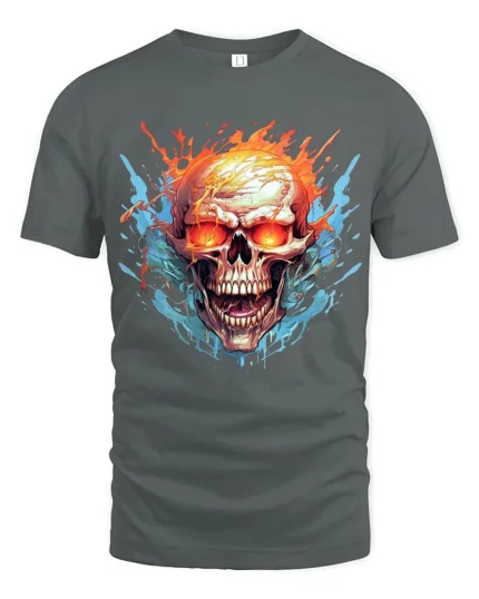 Inferno Skull T-Shirt Flaming Ghost Rider Graphic Tee for Metalheads - gray t-shirt on white background