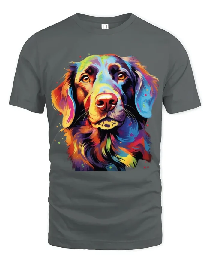 Vibrant Canine Tee Abstract Rainbow Dog Portrait T-Shirt for Pet Fans - gray t-shirt on white background