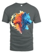 Fire and Ice Wolves T-Shirt Dual Wolf Spirit Graphic Tee for Bold Style - gray t-shirt on white background