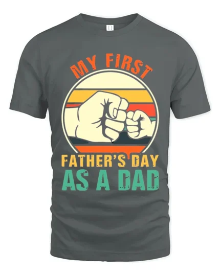 First Father’s Day Fist Bump Tee New Dad T-Shirt for Proud Fathers - gray t-shirt on white background