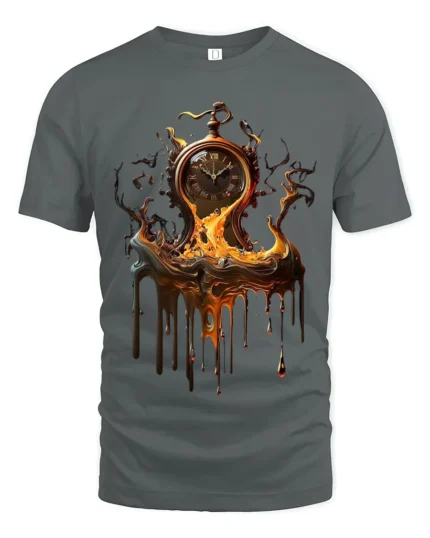 Melting Time T-Shirt Surreal Pocket Watch Graphic Tee for Art Lovers - gray t-shirt on white background