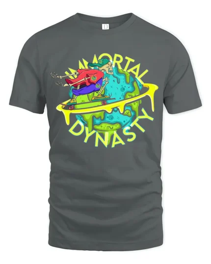 Skateboarding Skull Tee Immortal Dynasty Funny Apocalypse T-Shirt for All - gray t-shirt on white background