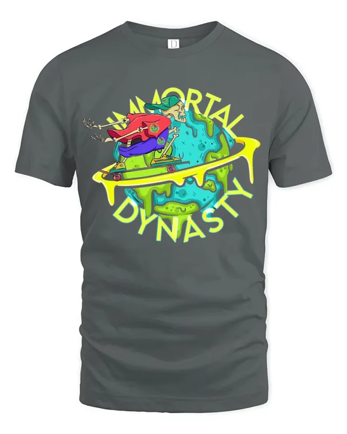 Skateboarding Skull Tee Immortal Dynasty Funny Apocalypse T-Shirt for All - gray t-shirt on white background