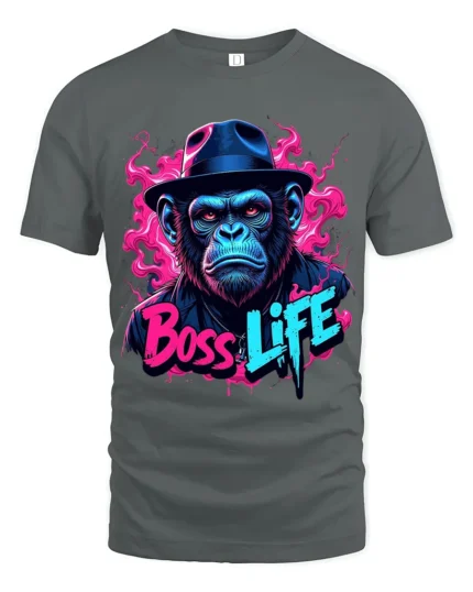 Monkey Boss Life T-Shirt Humorous Ape Tee for Success Minded Individuals - gray t-shirt on white background