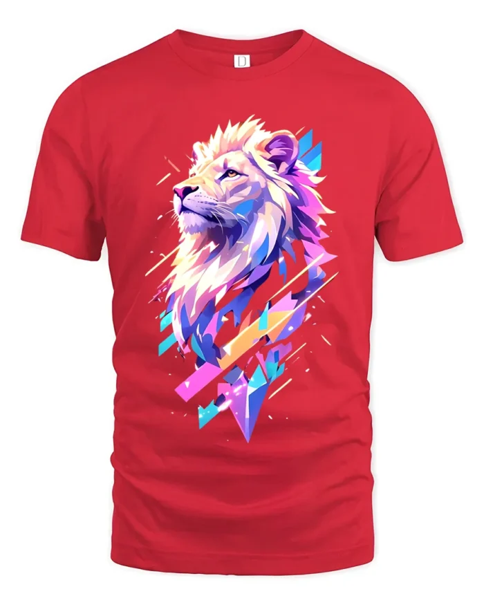 Majestic Neon Lion Graphic Bold Vibrant T-Shirt - red t-shirt on white background