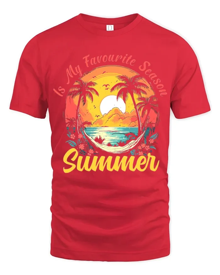 Summer Favourite Season T-Shirt Tropical Beach Vacation Tee for Sunshine Lovers - red t-shirt on white background