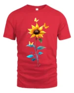 Sunflower Butterfly Tee Vibrant Floral Insect T-Shirt for Nature Lovers - red t-shirt on white background