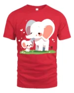 Cute Elephant Family T-Shirt Mommy and Baby Elephant Love Graphic Tee for US - red t-shirt on white background