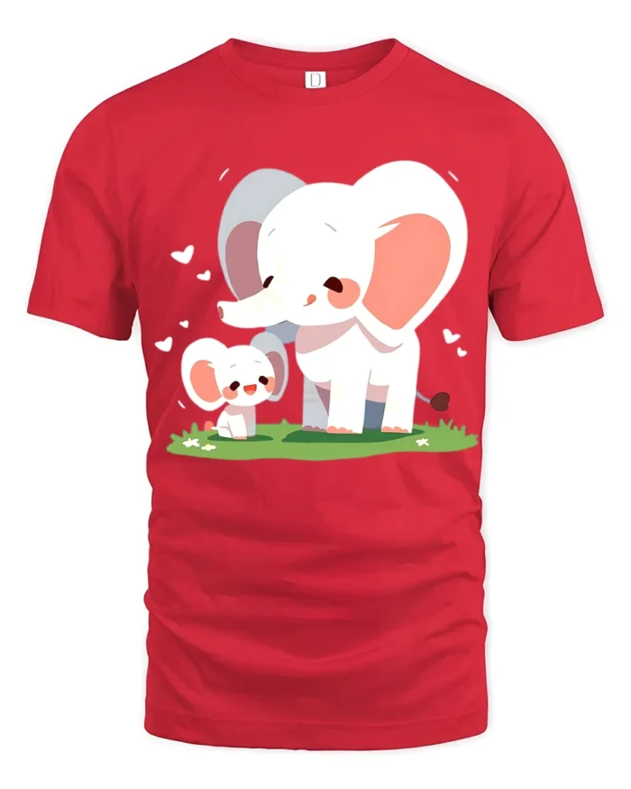 Cute Elephant Family T-Shirt Mommy and Baby Elephant Love Graphic Tee for US - red t-shirt on white background