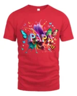 Colorful Papa Butterfly Tee Vibrant Father’s Day T-Shirt with Butterfly Art - red t-shirt on white background