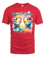 Summer Vibes Sunglasses Tee Tropical Beach T-Shirt for Sunshine Lovers - red t-shirt on white background
