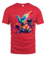Rainbow Hummingbird Tee Vibrant Floral Butterfly T-Shirt for Nature Lovers - red t-shirt on white background