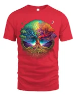 Vibrant Life Tree Yoga Zen Tee Rainbow Colored Spiritual Nature T-Shirt for All - red t-shirt on white background