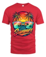 Retro Summer Vibes Tee Sunset Beach Sunglasses T-Shirt for Vacation Lovers - red t-shirt on white background