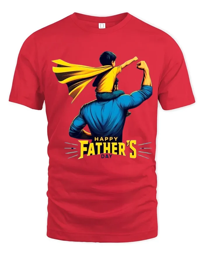 Superhero Dad Son Tee Happy Father’s Day T-Shirt for Super Dads - red t-shirt on white background