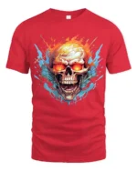 Inferno Skull T-Shirt Flaming Ghost Rider Graphic Tee for Metalheads - red t-shirt on white background