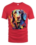 Vibrant Canine Tee Abstract Rainbow Dog Portrait T-Shirt for Pet Fans - red t-shirt on white background