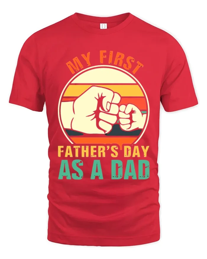 First Father’s Day Fist Bump Tee New Dad T-Shirt for Proud Fathers - red t-shirt on white background