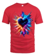 Exploding Heart Tee Vibrant Colorful Love T-Shirt for Passionate Souls - red t-shirt on white background