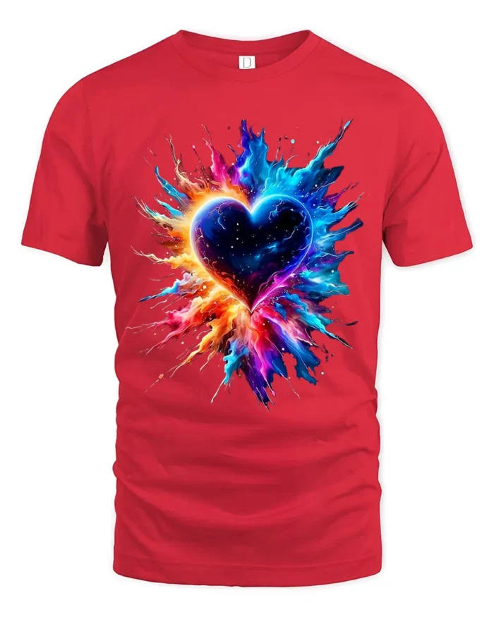 Exploding Heart Tee Vibrant Colorful Love T-Shirt for Passionate Souls - red t-shirt on white background