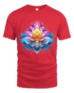 Gradient Lotus Tee Vibrant Ombre Flower T-Shirt for Yoga Zen Meditation - red t-shirt on white background