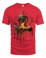 Melting Time T-Shirt Surreal Pocket Watch Graphic Tee for Art Lovers - red t-shirt on white background