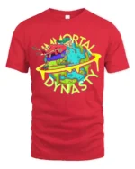 Skateboarding Skull Tee Immortal Dynasty Funny Apocalypse T-Shirt for All - red t-shirt on white background