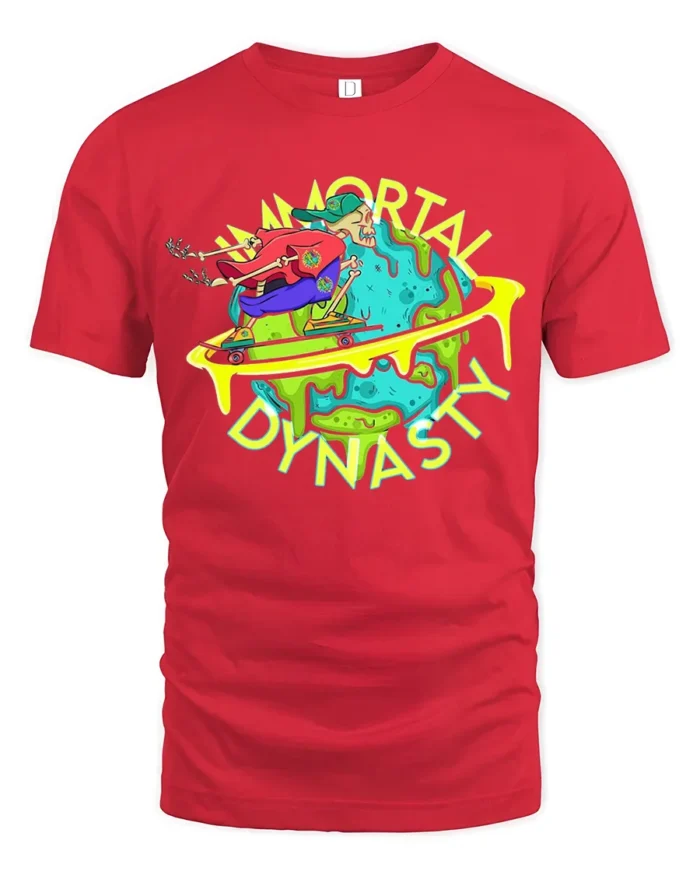 Skateboarding Skull Tee Immortal Dynasty Funny Apocalypse T-Shirt for All - red t-shirt on white background