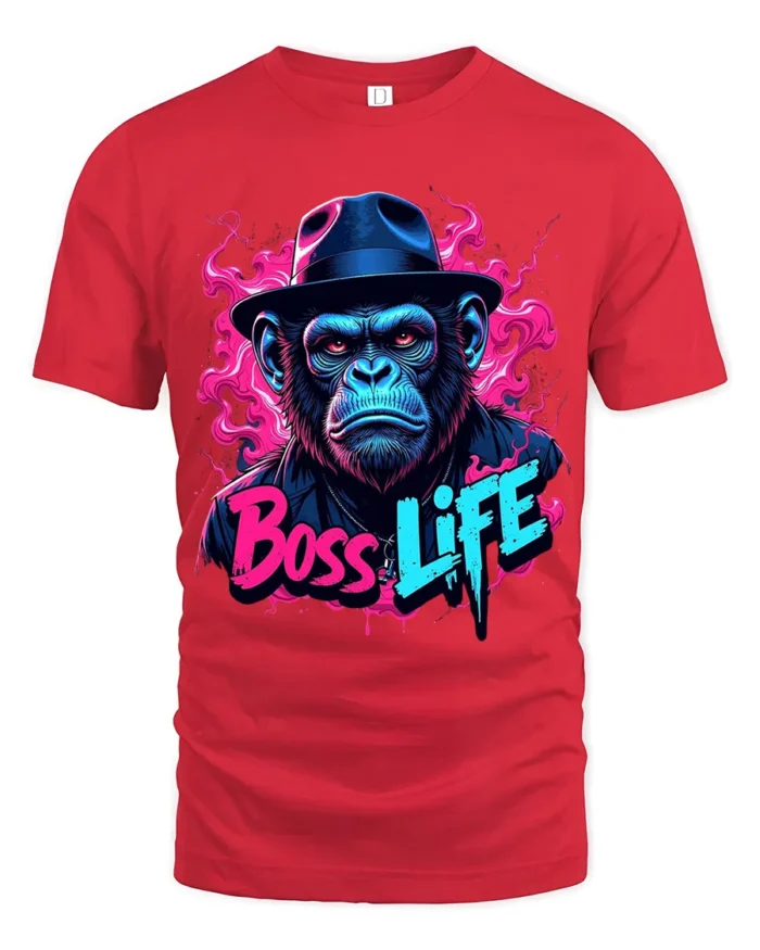 Monkey Boss Life T-Shirt Humorous Ape Tee for Success Minded Individuals - red t-shirt on white background