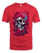 Dripping Skull Tee Abstract Colorful Skull T-Shirt for Edgy Style - red t-shirt on white background