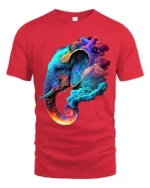 Cosmic Elephant T-Shirt Vibrant Animal Graphic Tee with Dreamy Galaxy Clouds - red t-shirt on white background